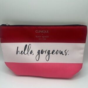 Clinique x Kate Spade Makeup Bag "Hello Gorgeous" Red White Pink New